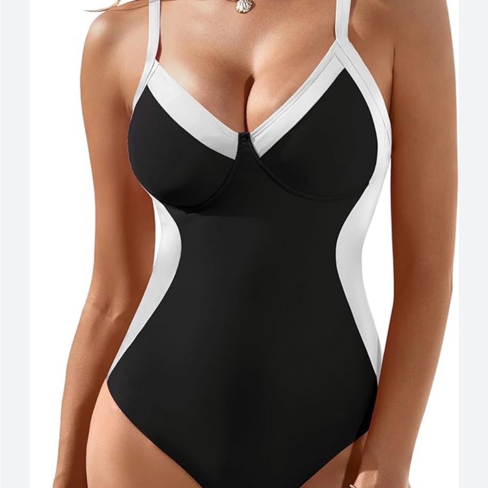 Black and White Silhouette One-Piece Swimsuit